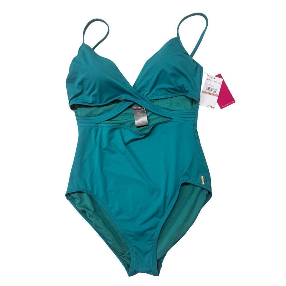 NEW Vince Camuto Wrap One Piece Swimsuit - Jet Set Solids-Riviera Teal Sz 12